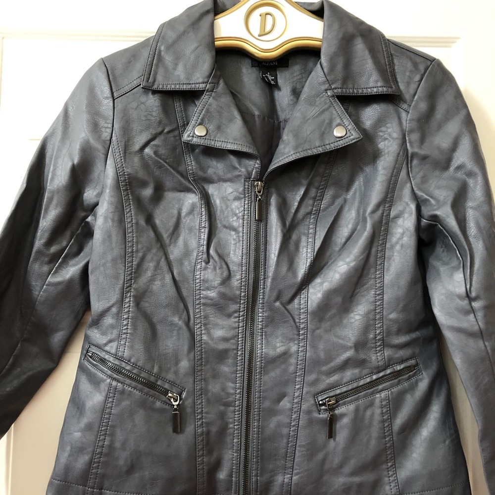 Alfani Faux Leather Lined Jacket In Gray w/Dark Zipper Hardware - Size S